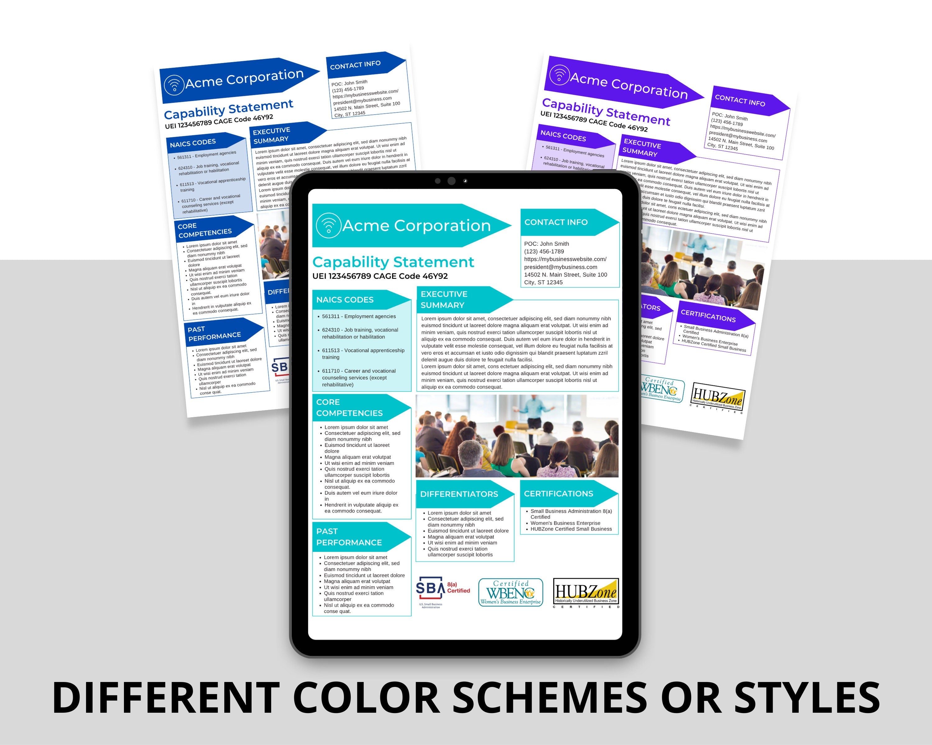 Capability brochure template editable in Canva, Government marketing statement template for employee training