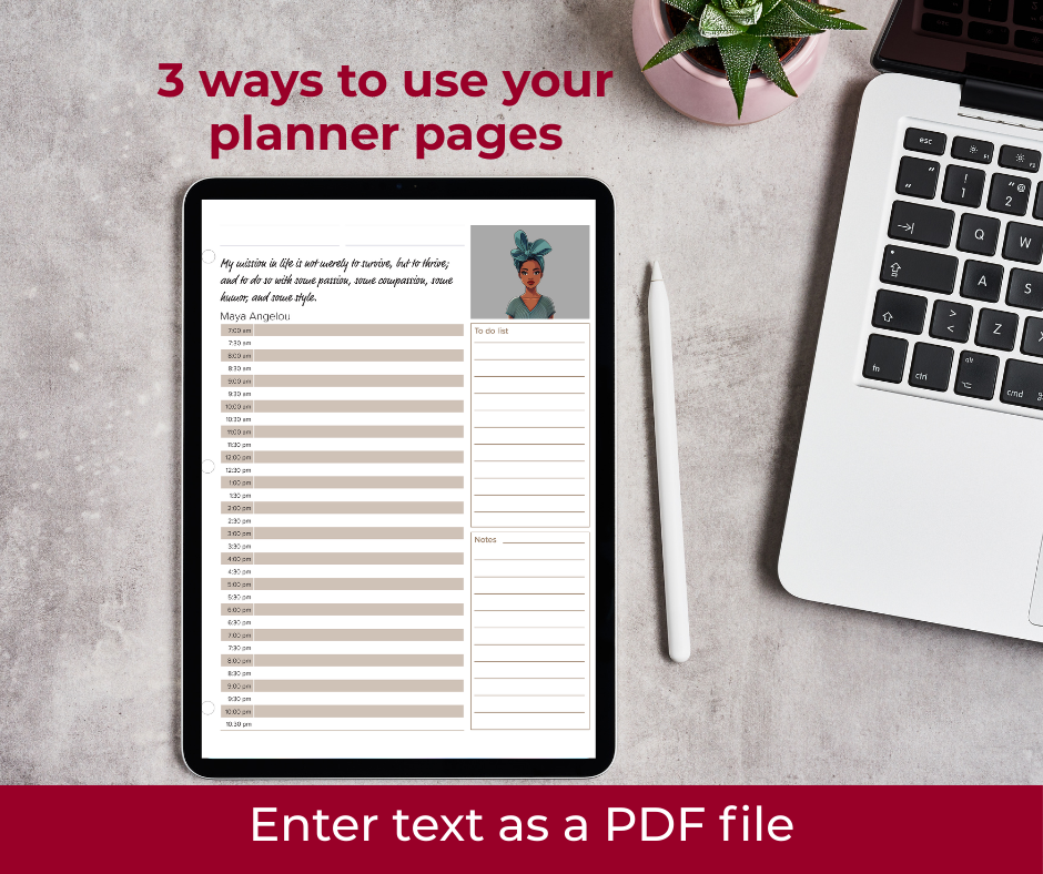 Planner pages with inspirational quotes from notable Black Women