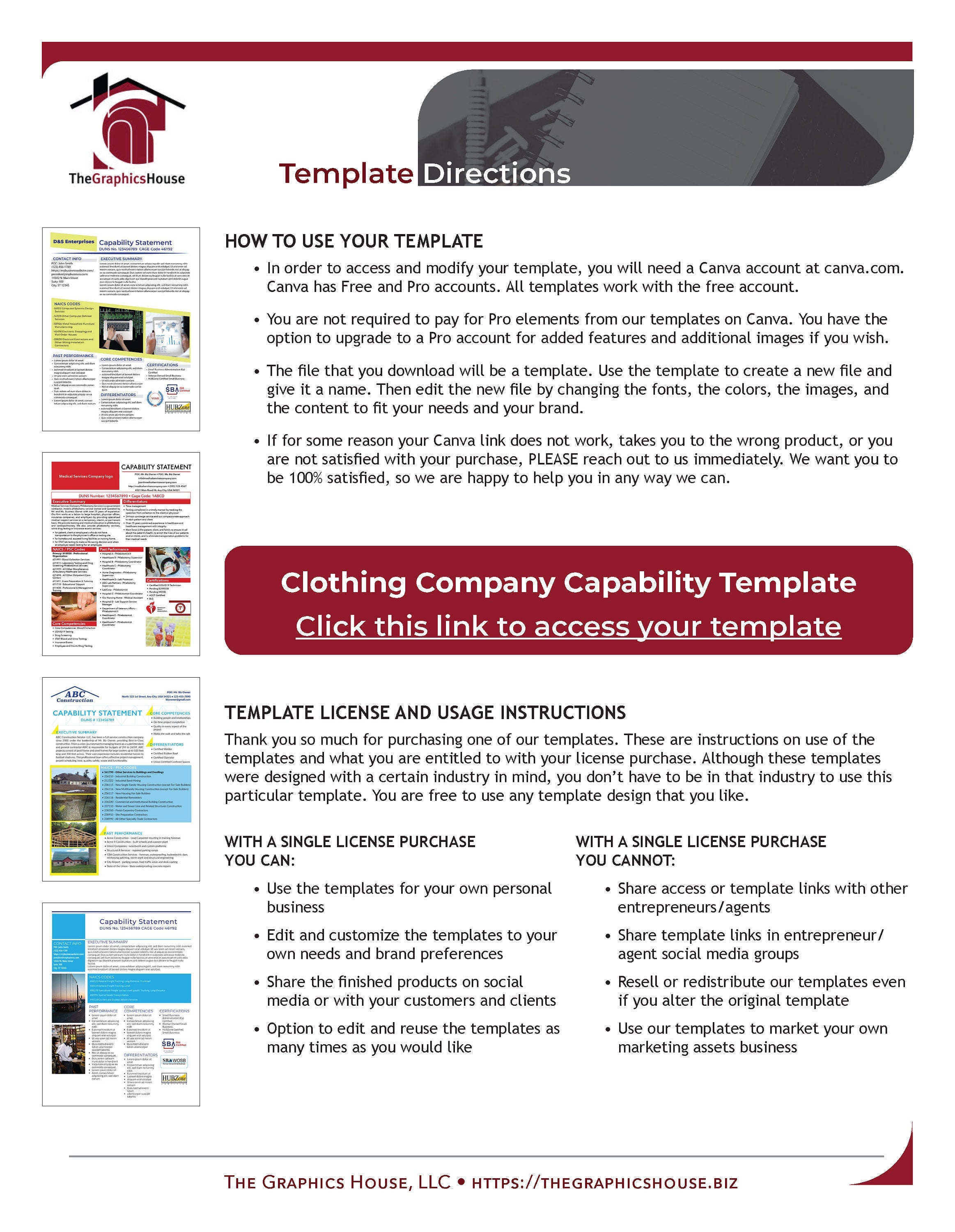 Clothing Company Capability Statement Template: Government Proposal (Canva Editable)