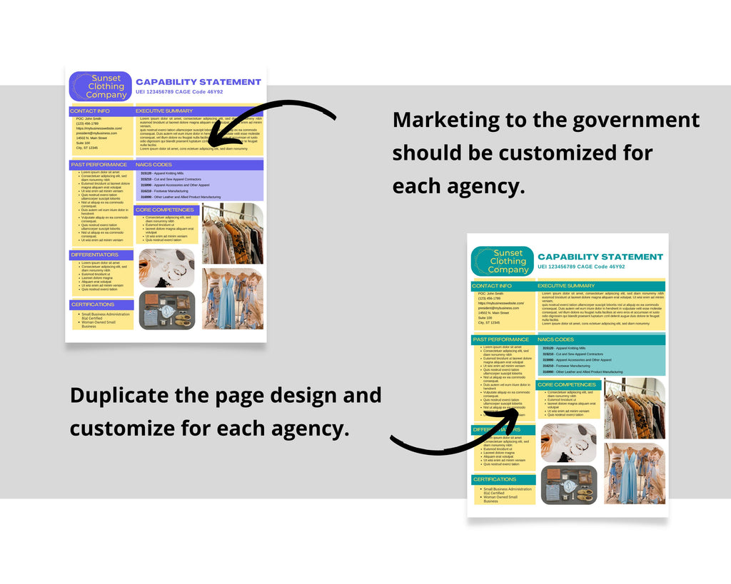 Clothing Company Capability Statement Template: Government Proposal (Canva Editable)