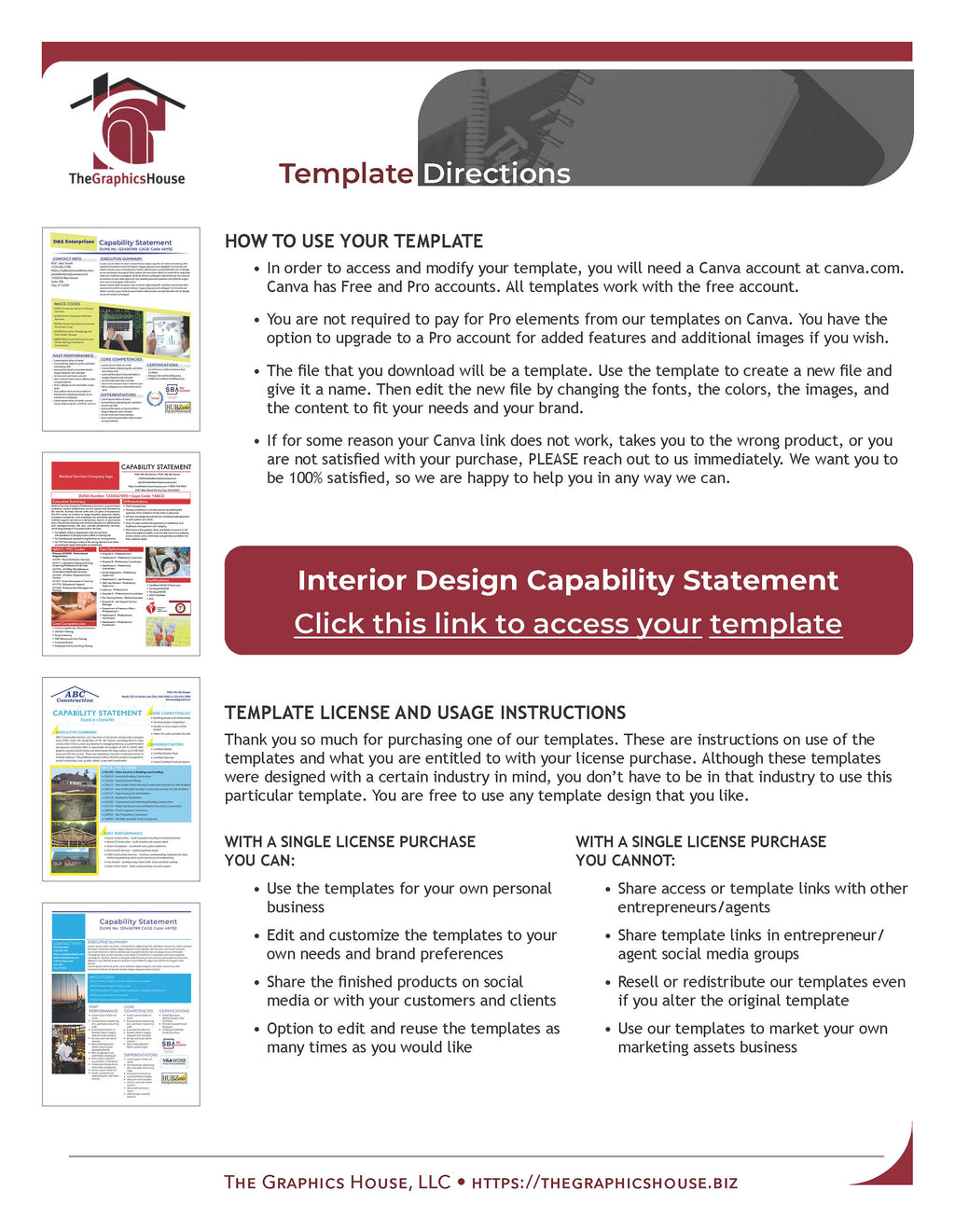 Interior Design Government Proposal Template: Canva Editable Capability Statement