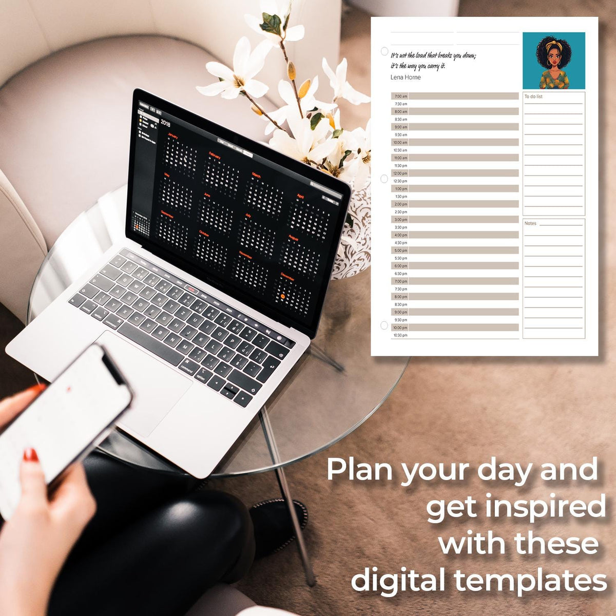 Planner pages with inspirational quotes from notable Black Women