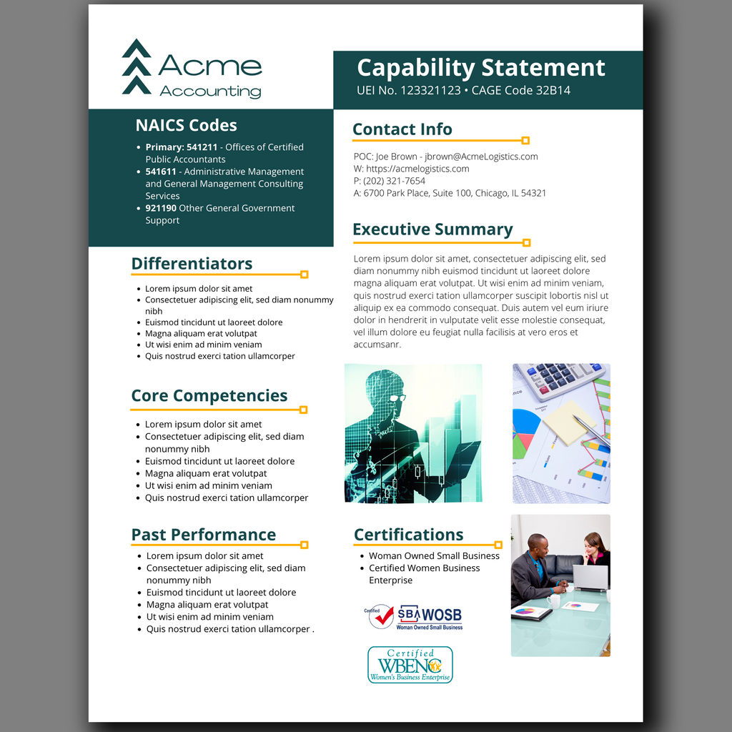 Canva Editable Government Capability Statement Template: Accounting & Financial Services