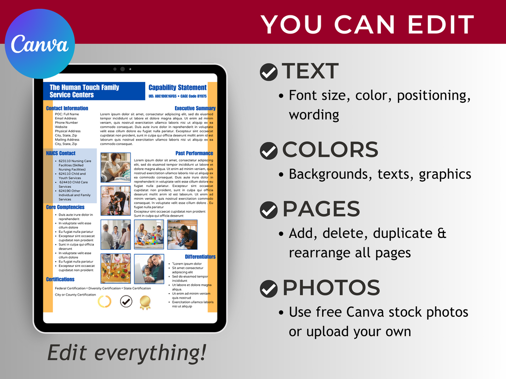 Canva Editable Capability Statement Template: Government Contracting