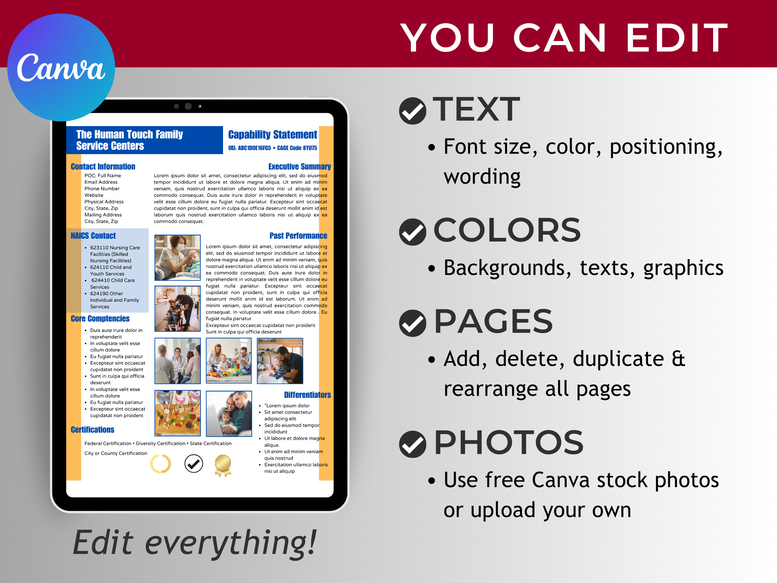 Canva Editable Capability Statement Template: Government Contracting