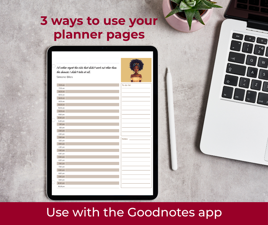 Planner pages with inspirational quotes from notable Black Women