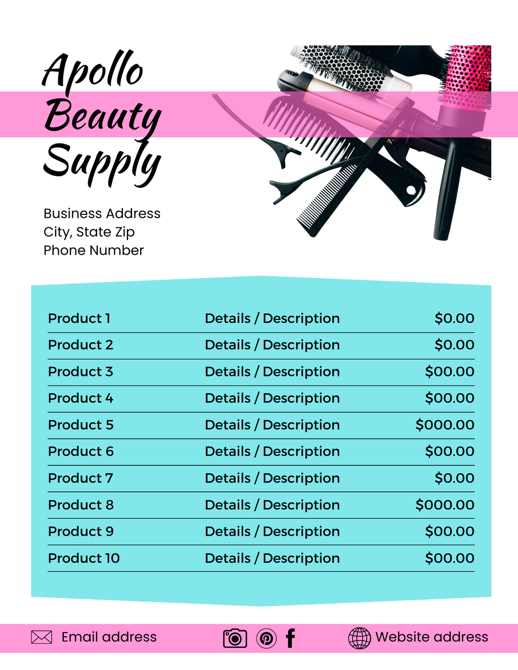 Business flyer template Canva editable price list one pager marketing template sales promo flyer new product flyer one sheet new location