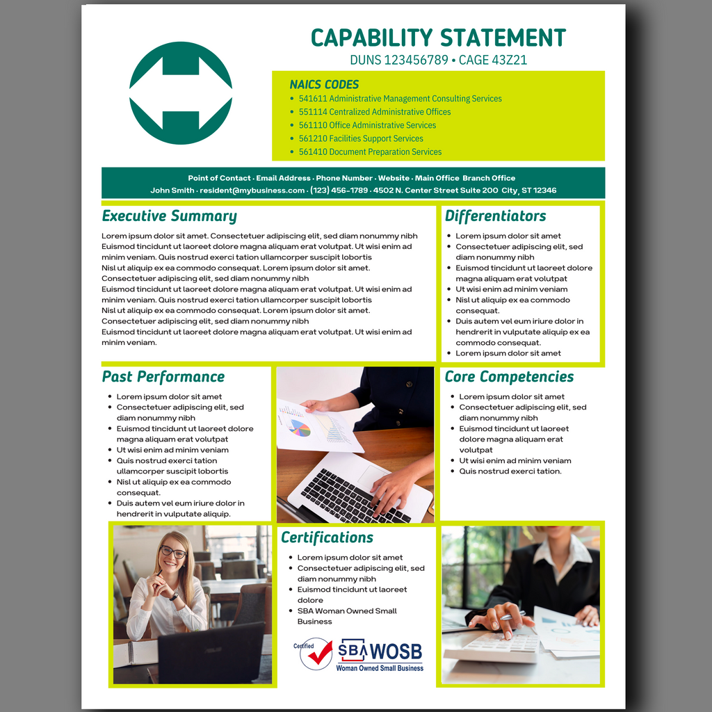 Government Capability Statement Template: Administrative Services (Canva Editable)