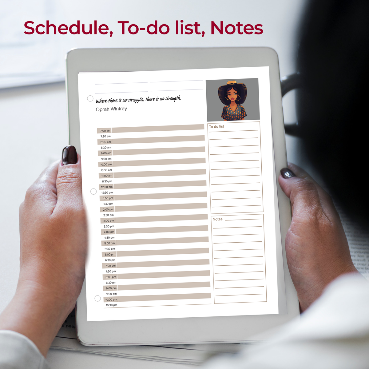 Planner pages with inspirational quotes from notable Black Women