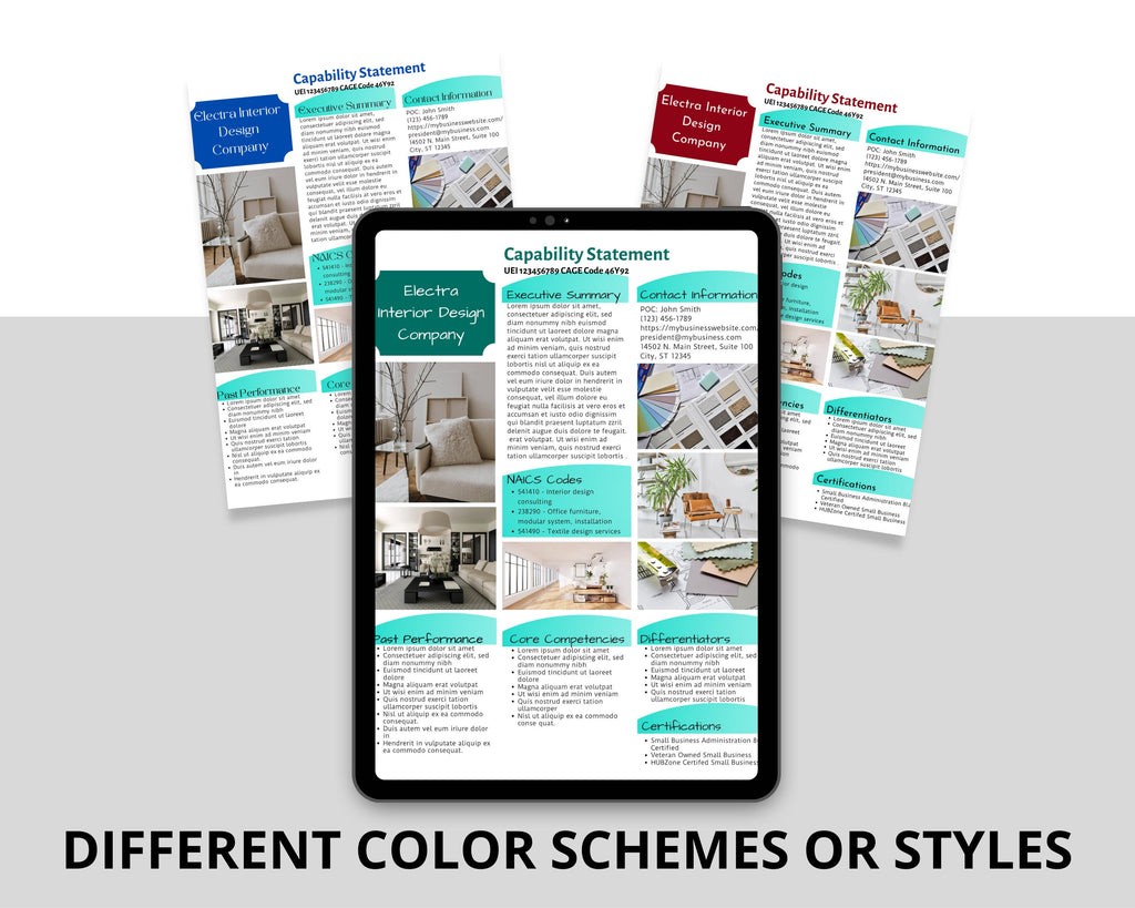 Interior Design Government Proposal Template: Canva Editable Capability Statement