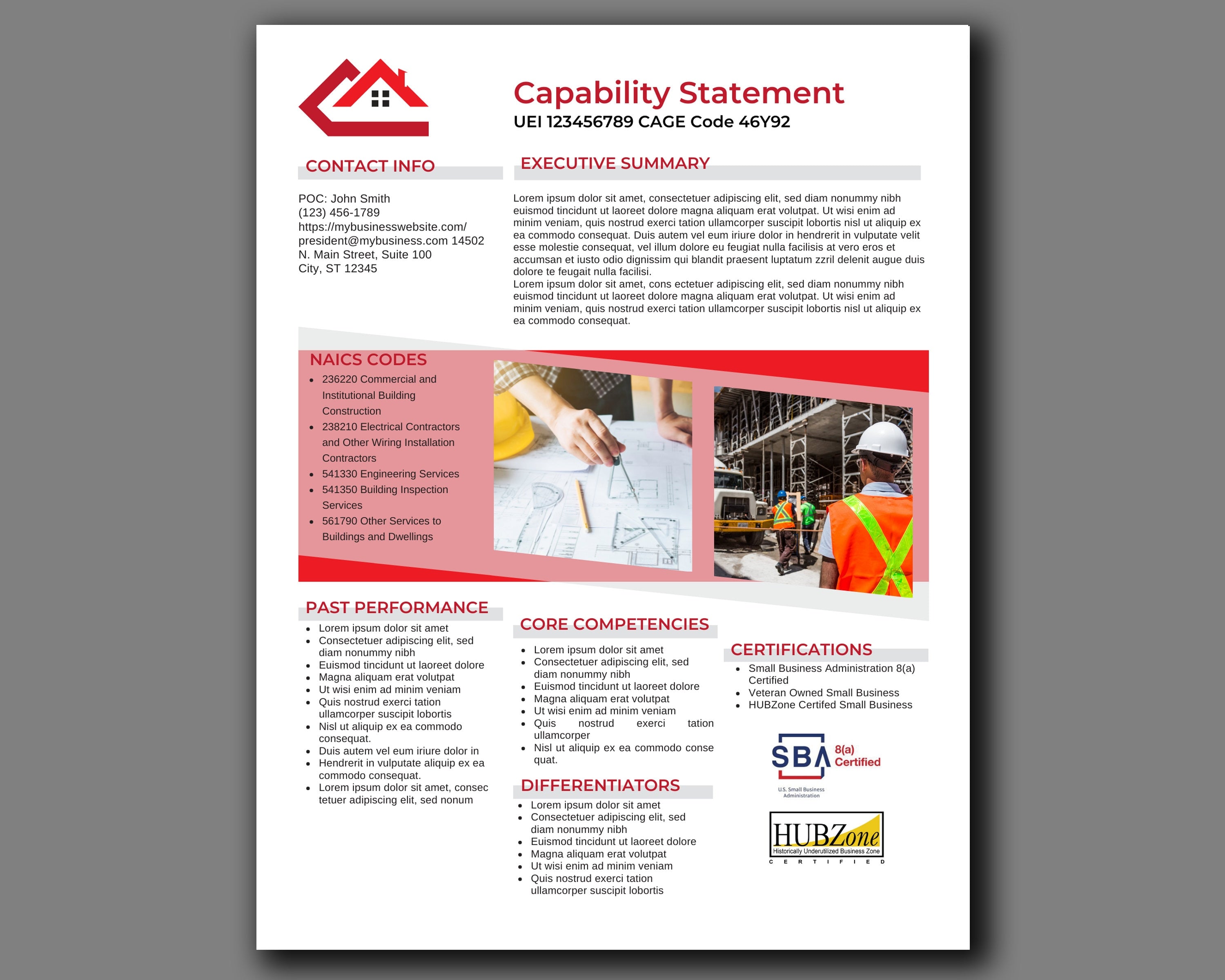 Capability business template for entrepreneurs, Construction companies marketing to government agencies