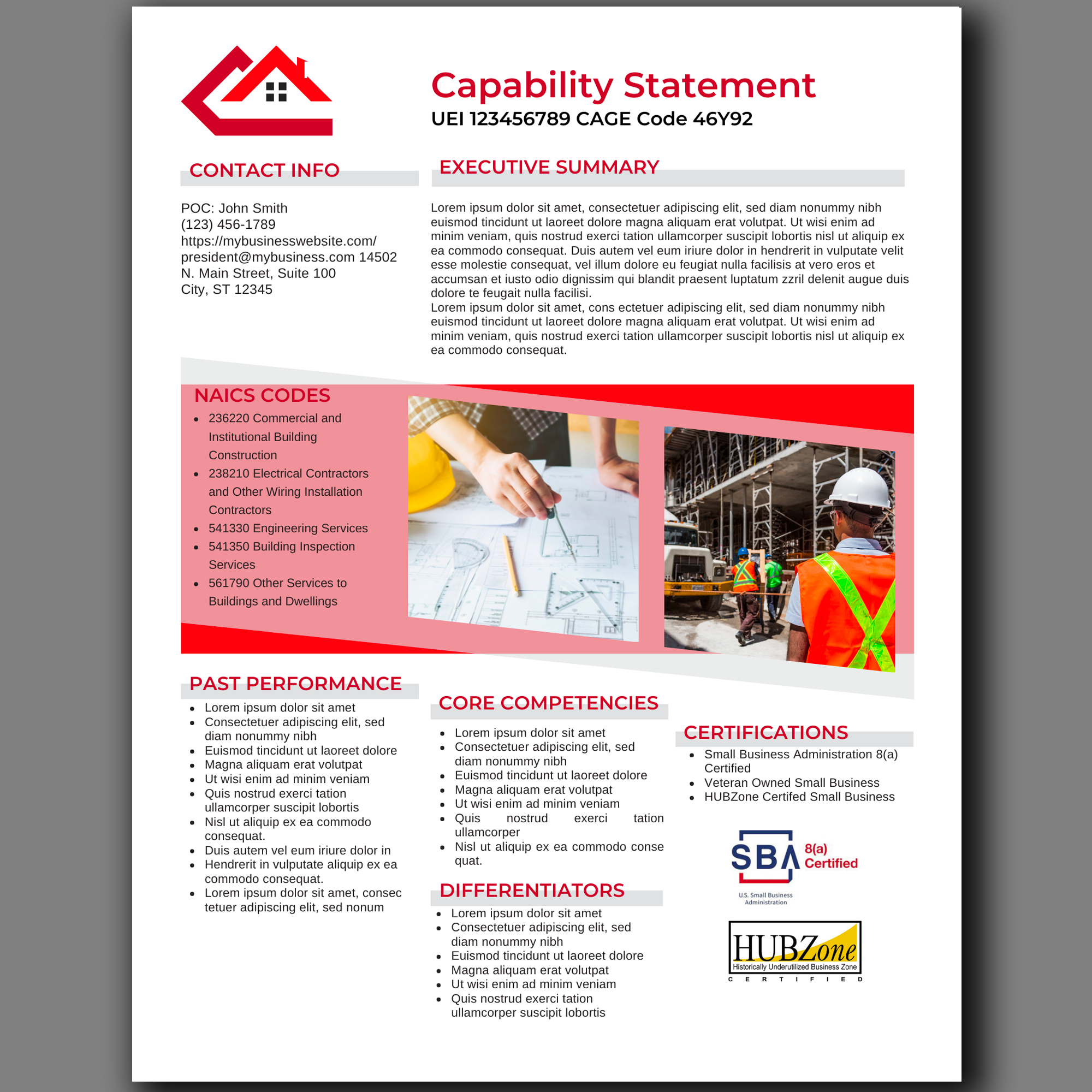 Capability business template for entrepreneurs, Construction companies marketing to government agencies