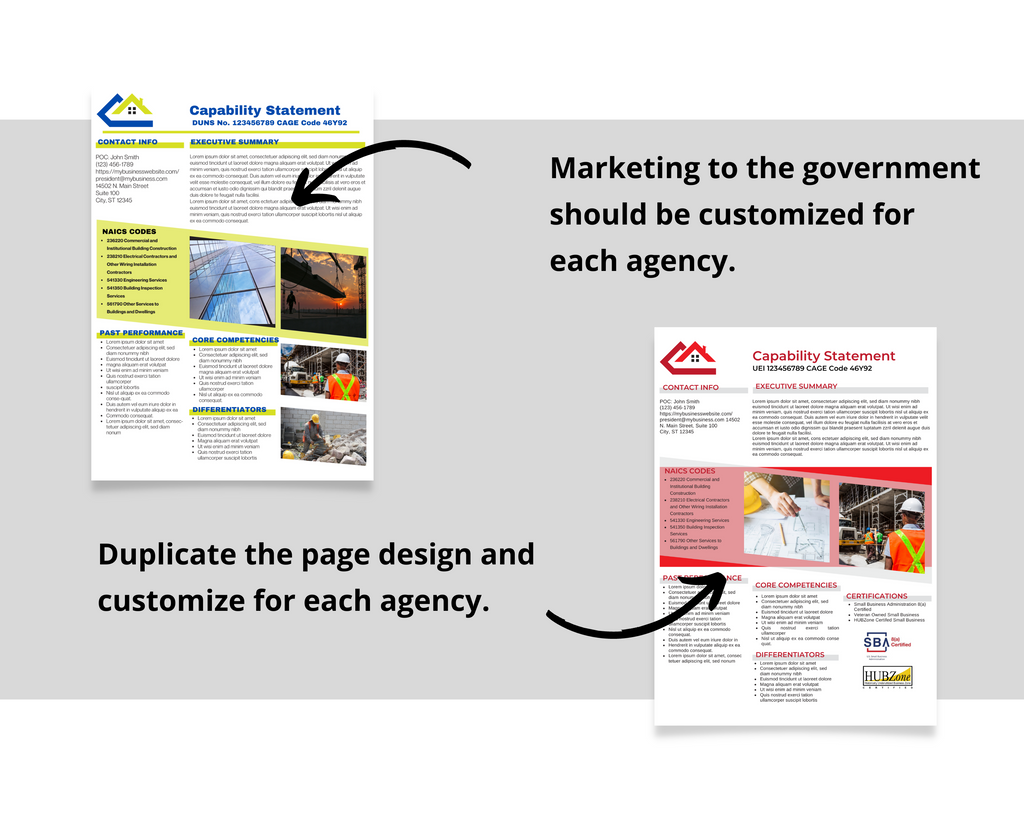 Capability business template for entrepreneurs, Construction companies marketing to government agencies