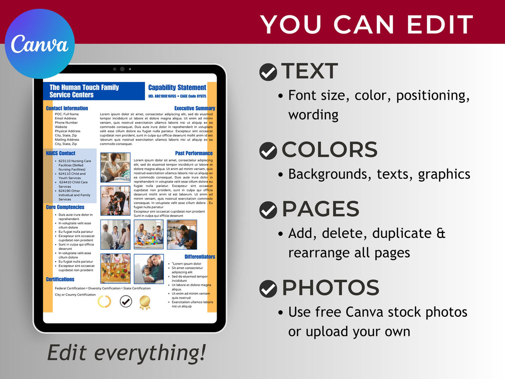 Canva Editable Capability Statement Template: Government Contracting