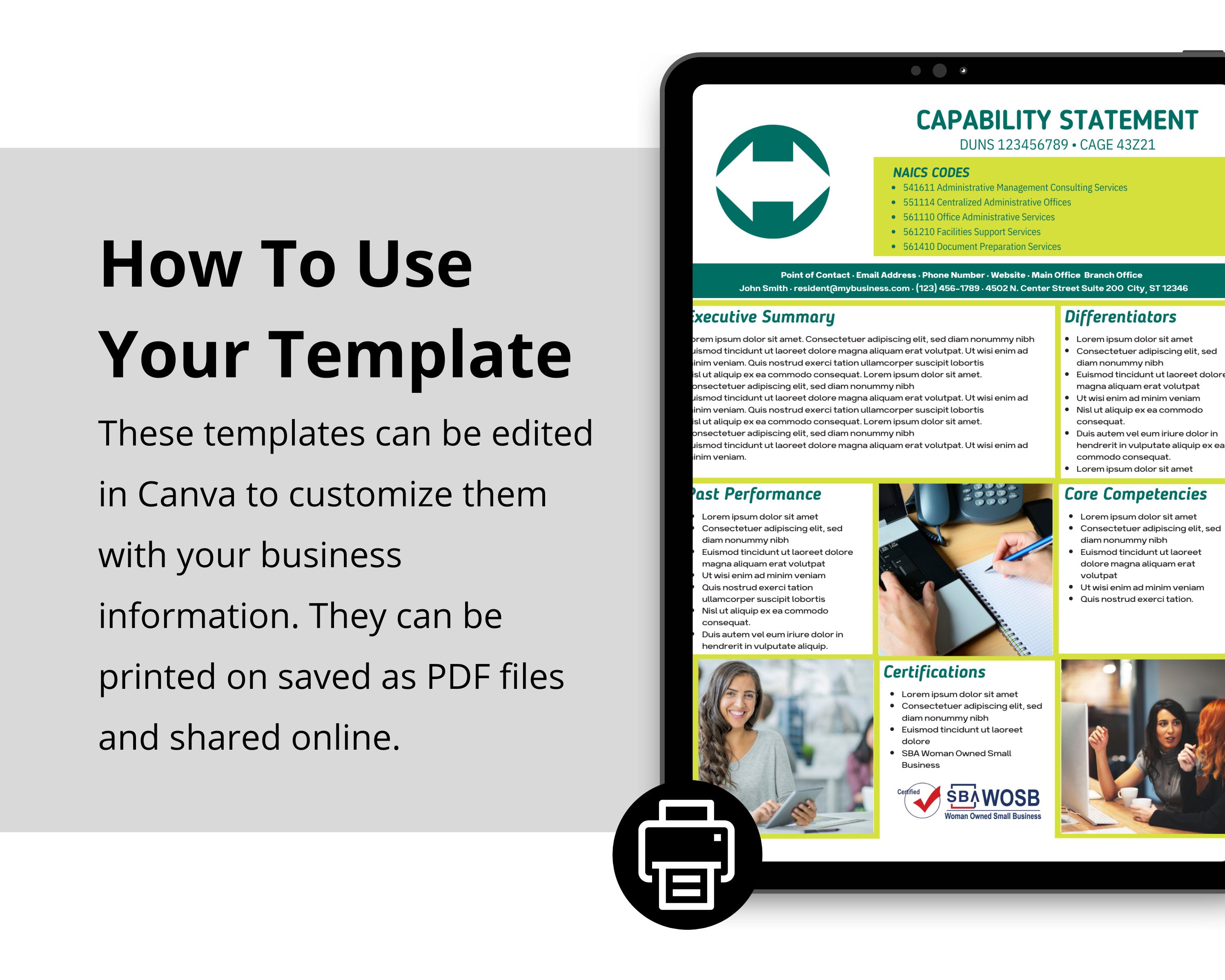 Government Capability Statement Template: Administrative Services (Canva Editable)