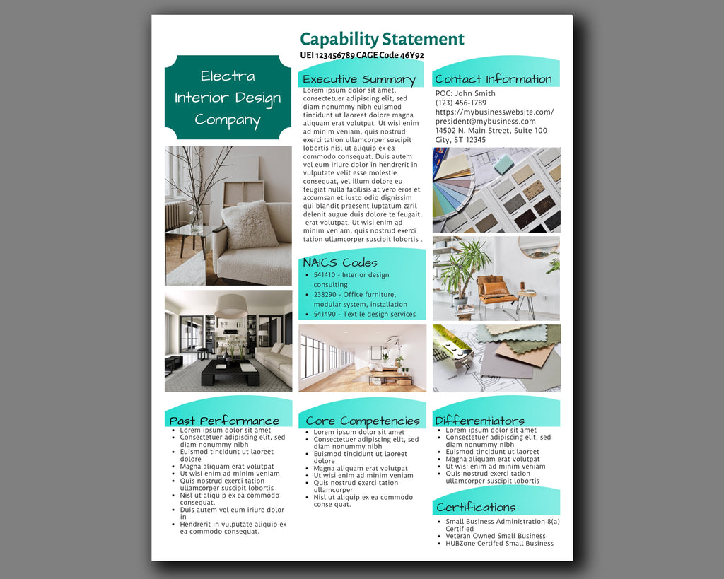 Interior Design Government Proposal Template: Canva Editable Capability Statement
