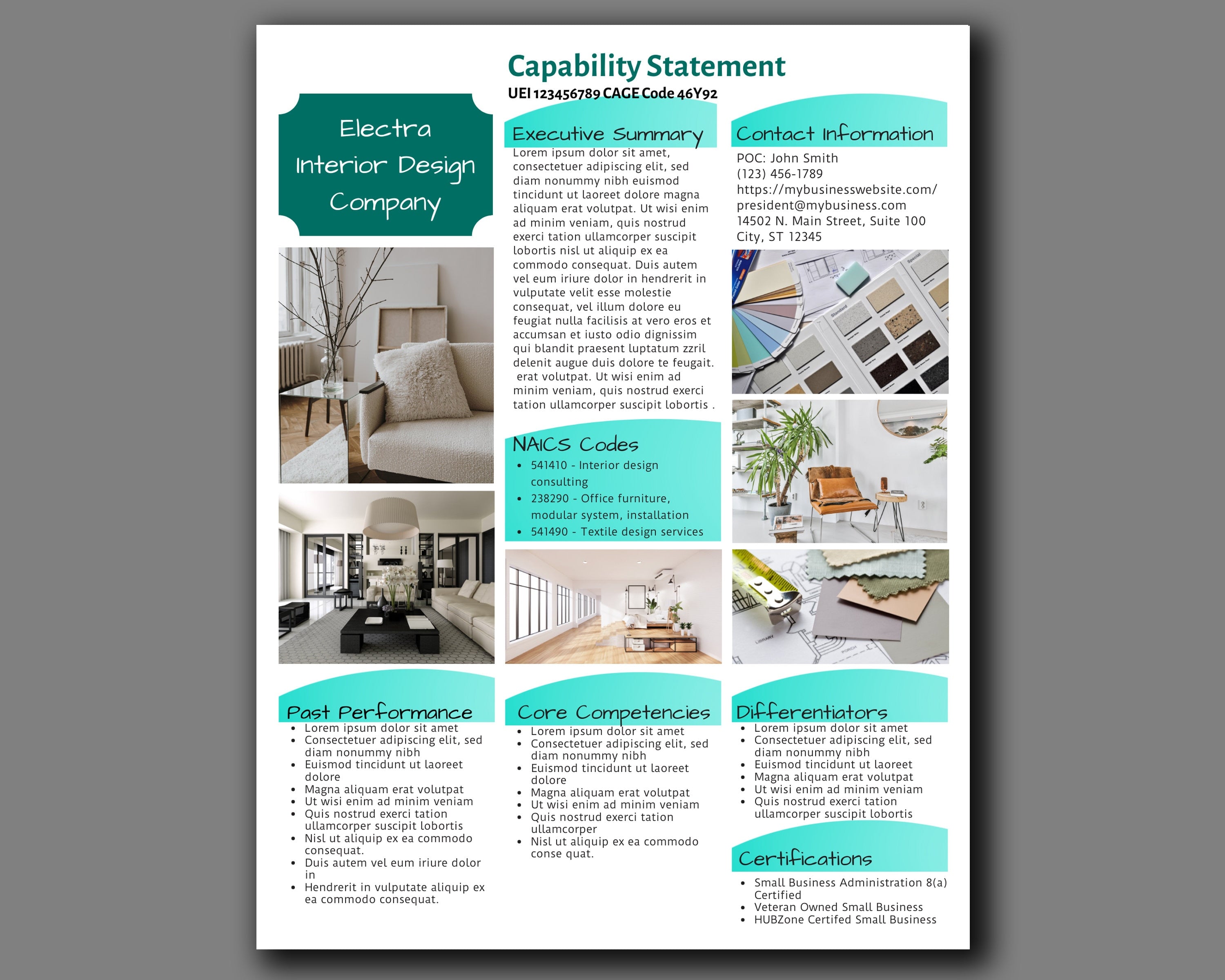 Interior Design Government Proposal Template: Canva Editable Capability Statement
