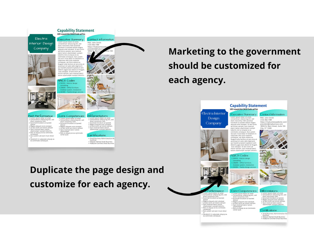 Interior Design Government Proposal Template: Canva Editable Capability Statement