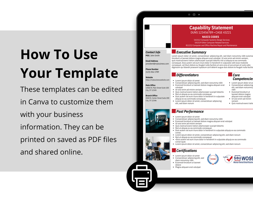 IT Capability Statement Template: Government Marketing (Canva Editable)