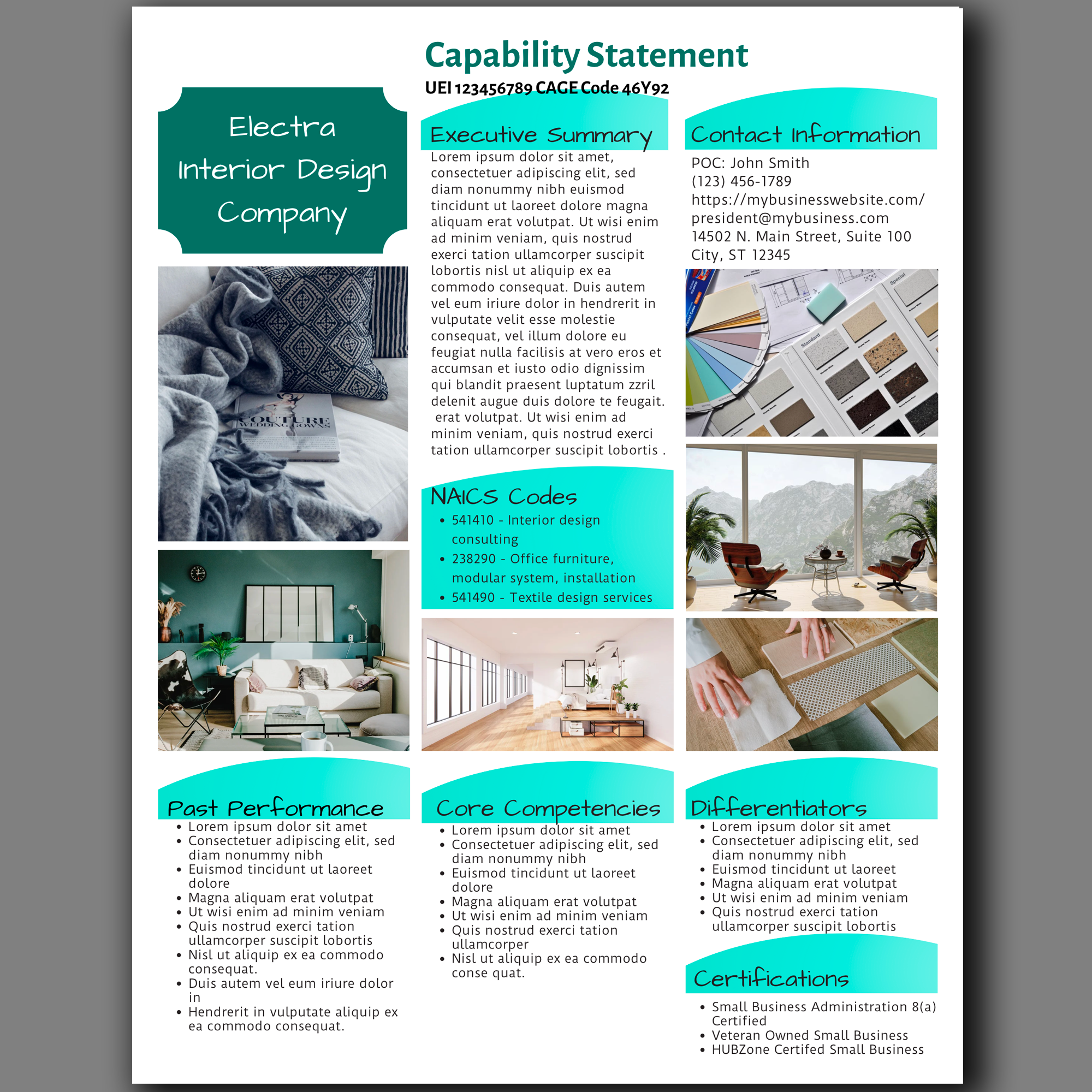 Interior Design Government Proposal Template: Canva Editable Capability Statement
