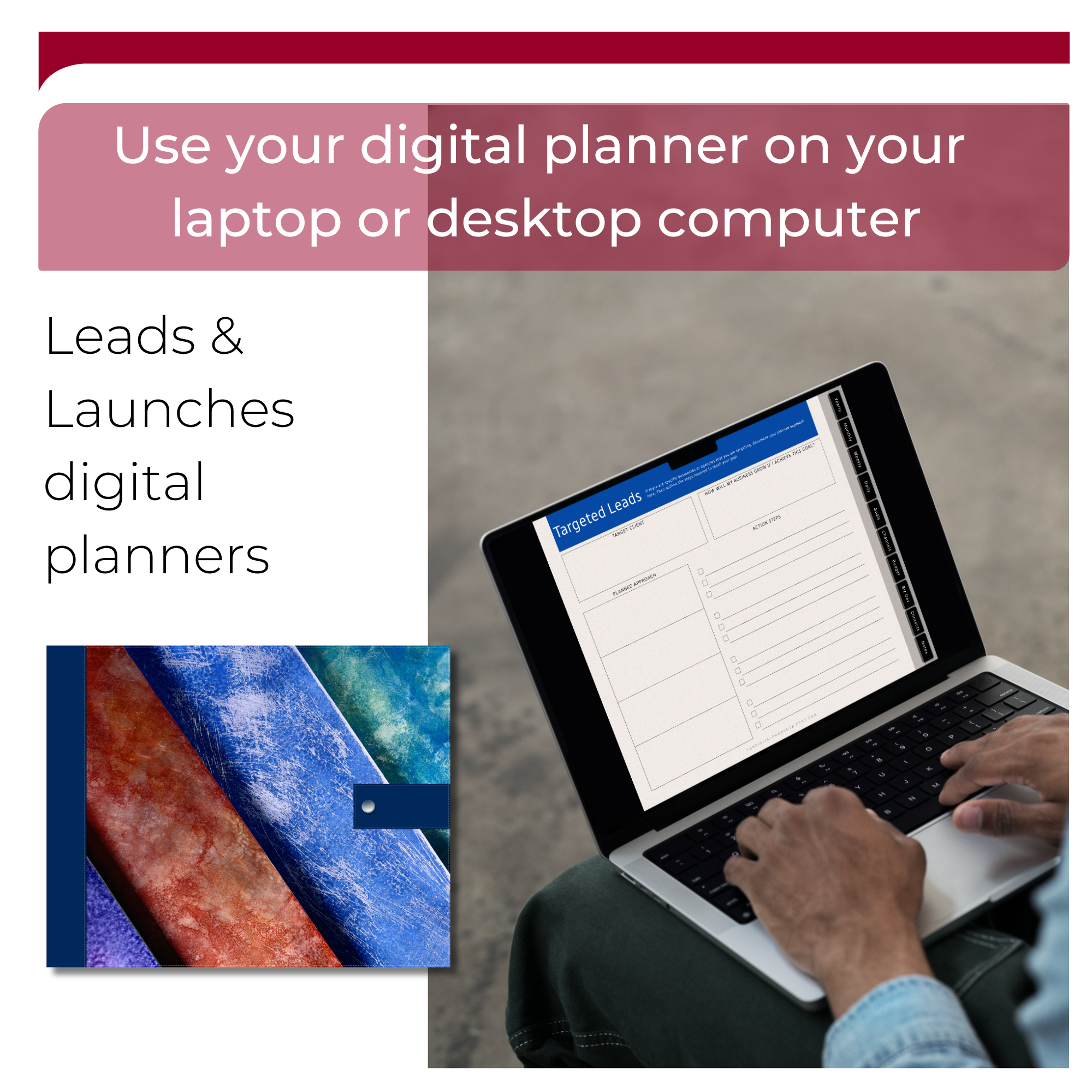 Business planner digital Goodnotes weekly monthly planning goals for marketing business calendar iPad and tablet use landscape layout