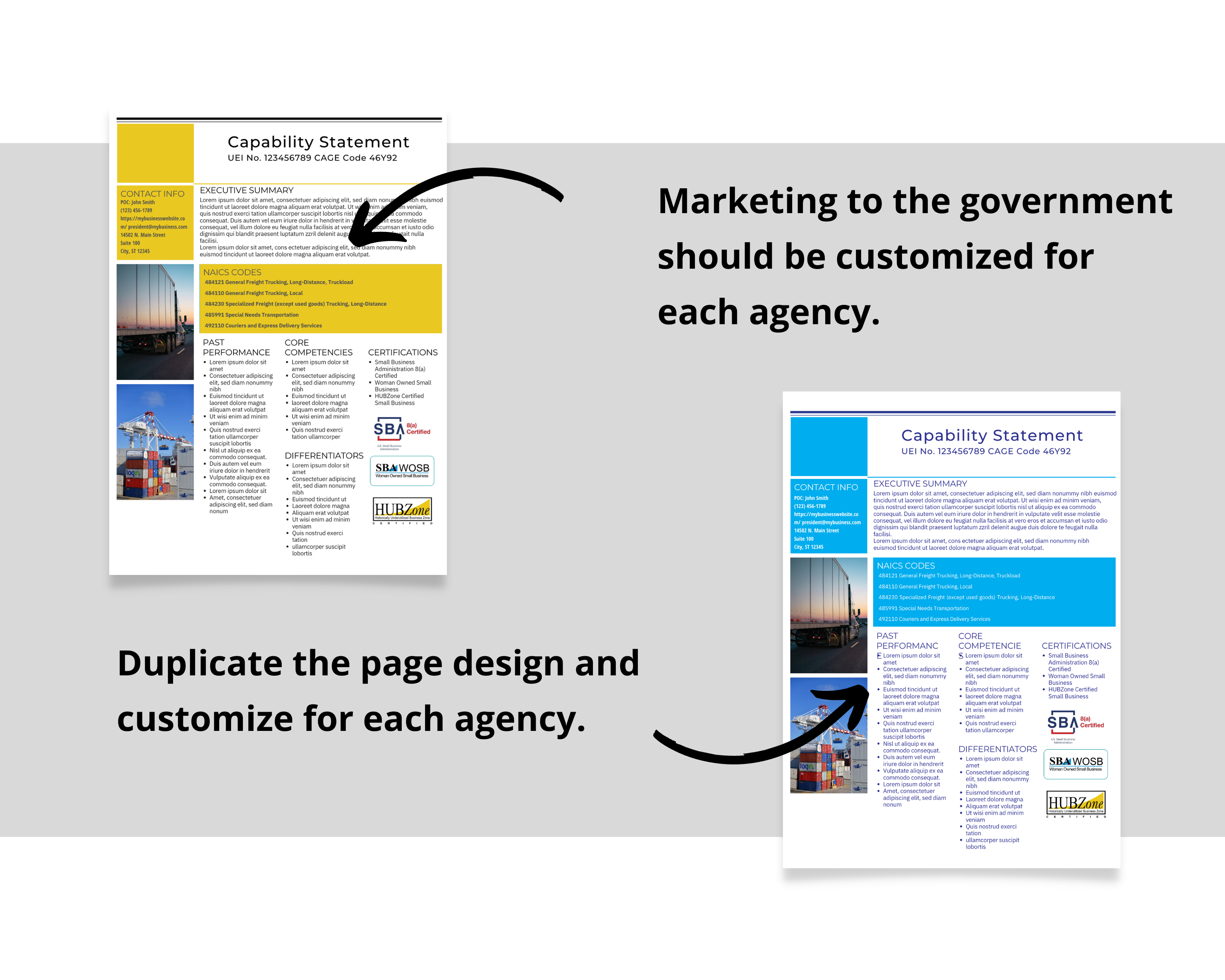 Editable Logistics Capability Statement Template: Government Marketing (Canva)