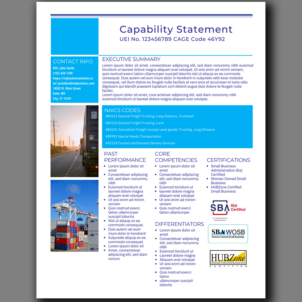Editable Logistics Capability Statement Template: Government Marketing (Canva)