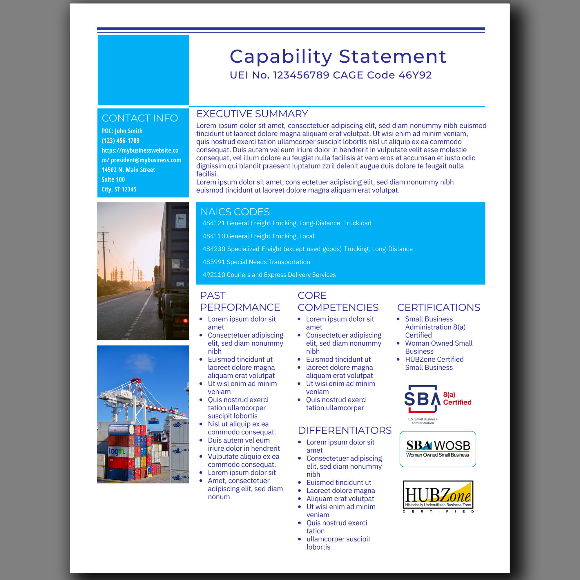 Editable Logistics Capability Statement Template: Government Marketing (Canva)