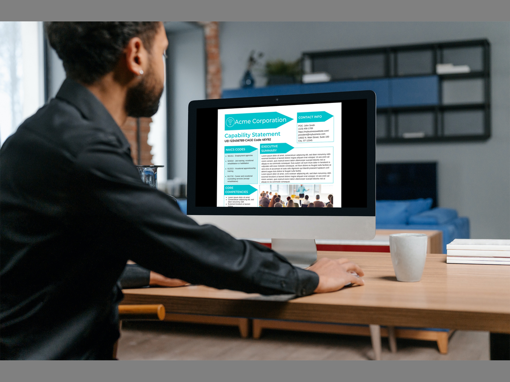 Capability brochure template editable in Canva, Government marketing statement template for employee training
