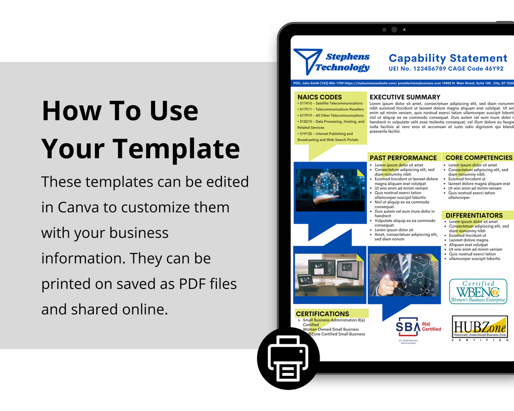 Technology Capability Statement Template: Government Marketing (Canva Editable)